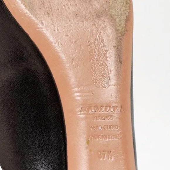 Aquazurra Christie Black Pointed Toe Leather Lace-Up Flats - Picture 5 of 10